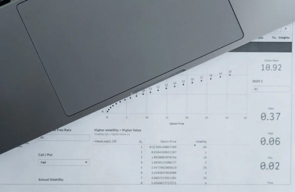 Printed business data report pages laid out for review